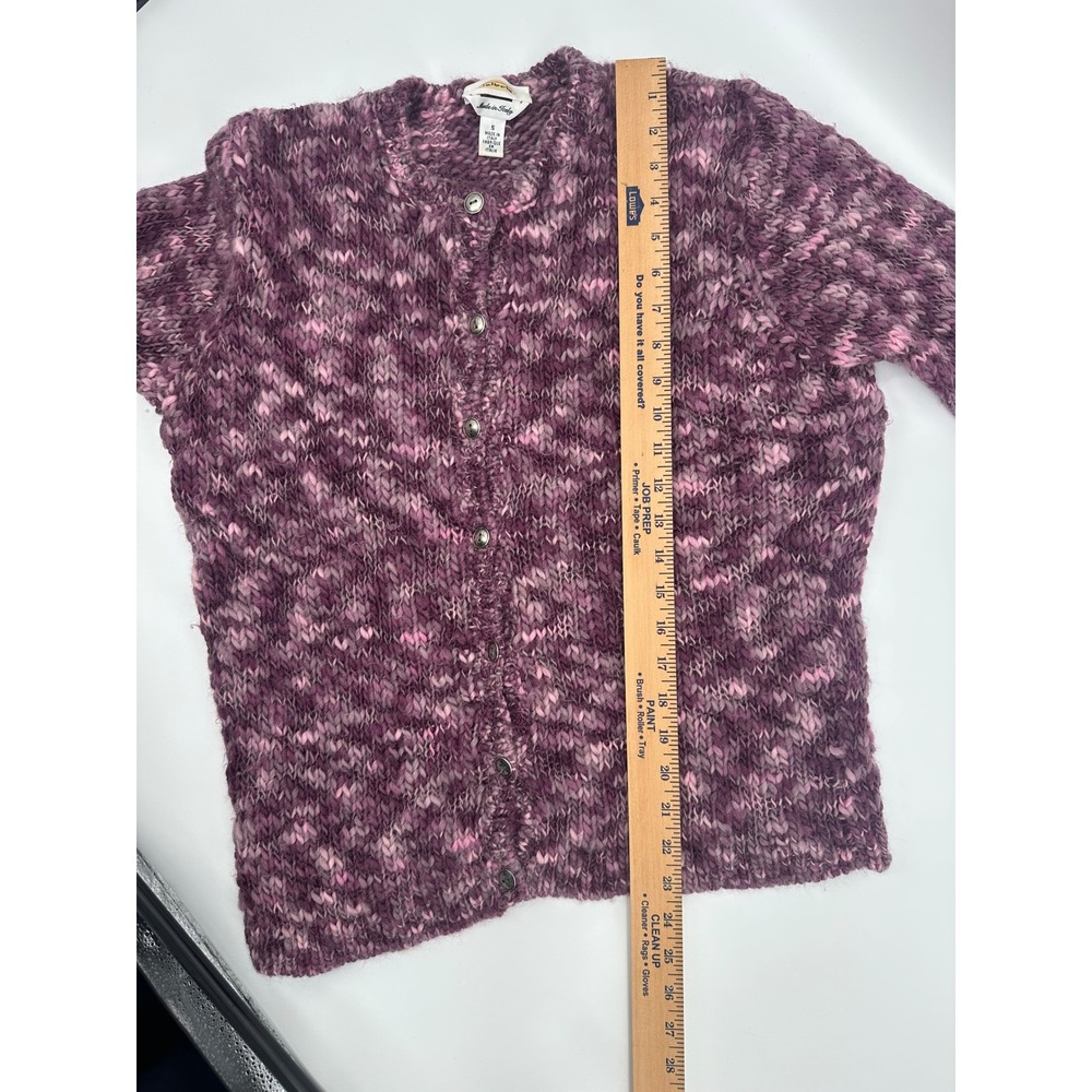 Talbots Made in Italy 100% Wool Chunky Knit Cardigan Sweater Purple Marled 1216 - Picture 5 of 9